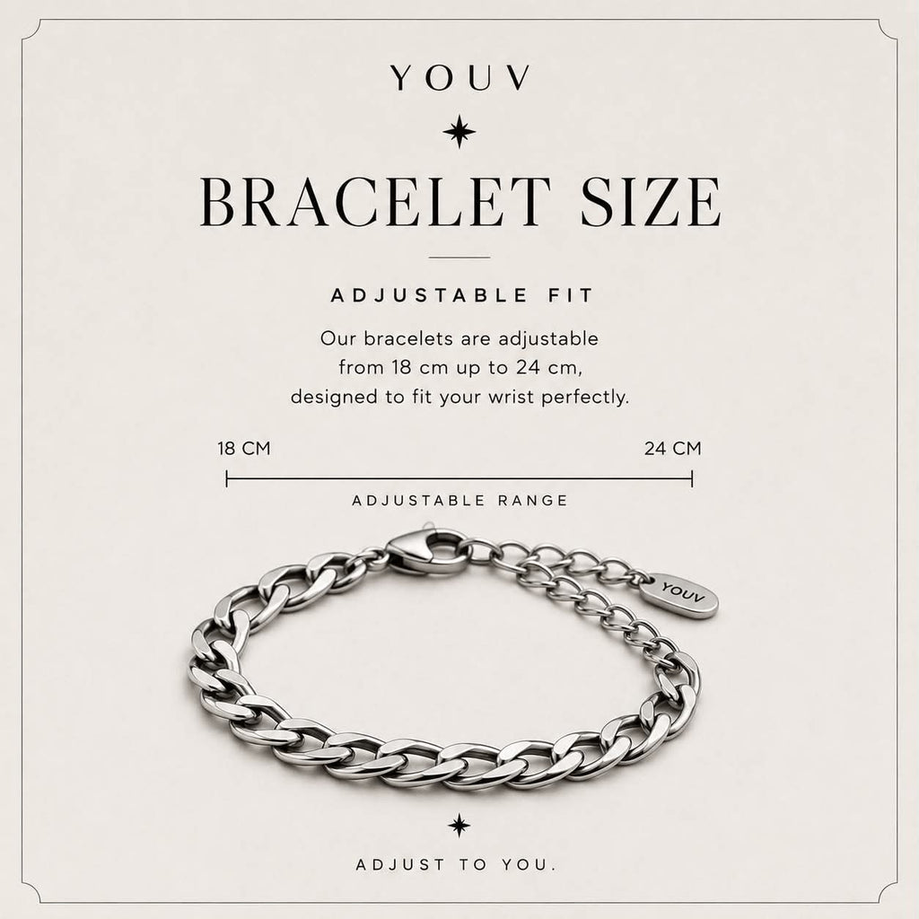 Bracelet size chart - adjustable 18cm to 24cm