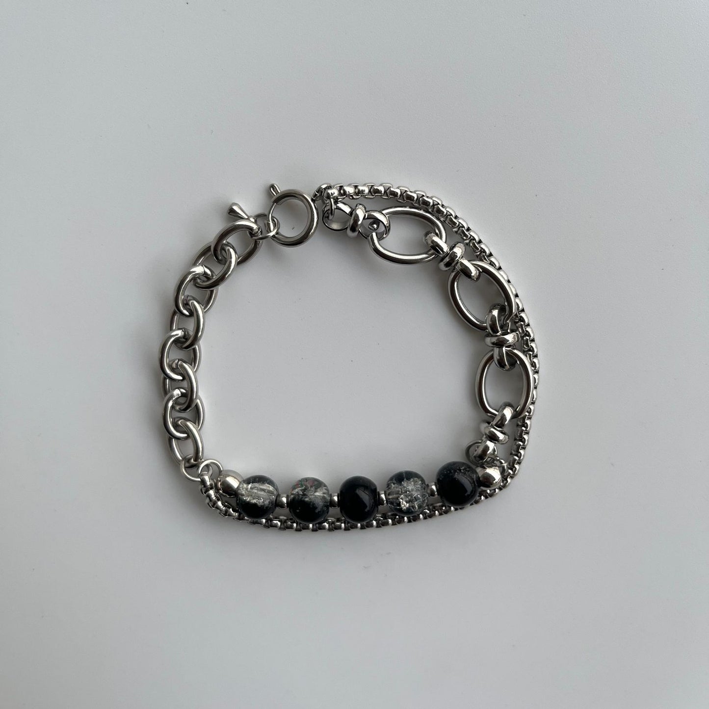 Double-layer Cracked Beaded Stainless Bracelet