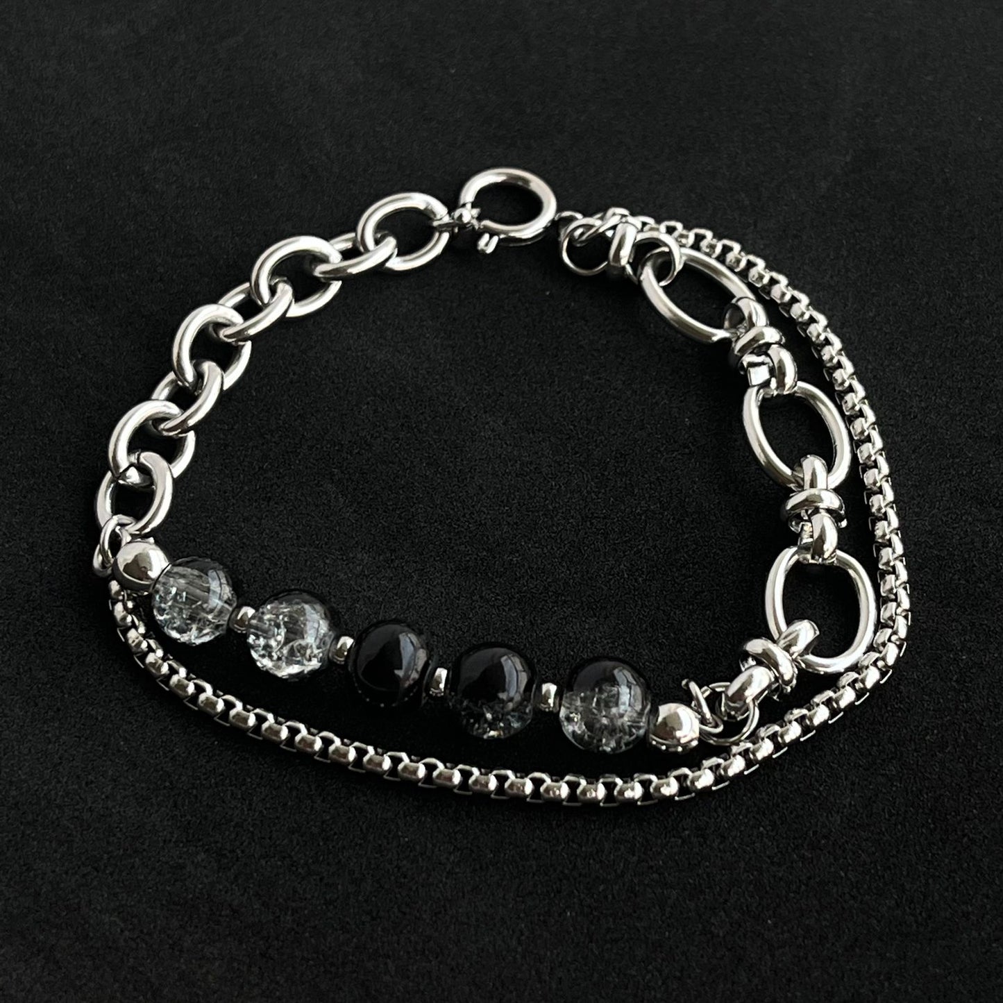 Double-layer Cracked Beaded Stainless Bracelet