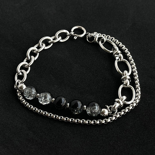 Double-layer Cracked Beaded Stainless Bracelet